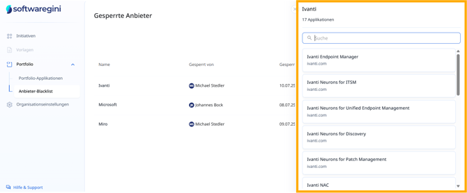 Abbildung: Übersicht aller Ivanti-Applikationen, die durch die Sperre betroffen sind